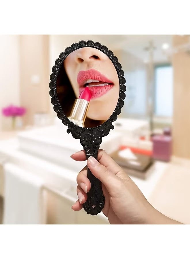 Handheld Mirror with Handle, Hand Mirrors for Women Travel Small Vintage Purse Mirrors (Black) - Image 4